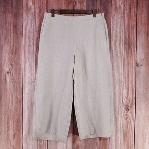 J Jill Love Linen Womens Size Large Jenna Wide Leg Crop Pants Side Zip Beige